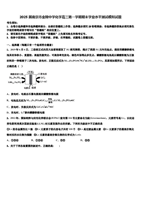 2025届南京市金陵中学化学高三第一学期期末学业水平测试模拟试题含解析