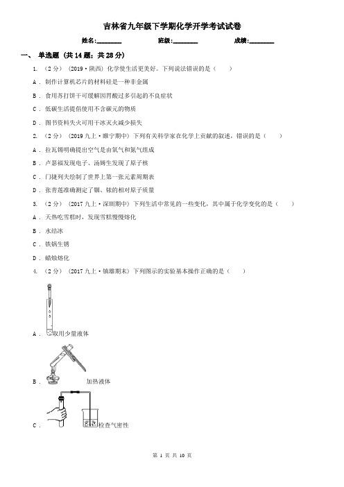 吉林省九年级下学期化学开学考试试卷