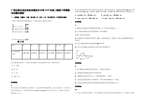 广西壮族自治区河池市镇西乡中学2020年高二物理下学期期末试题带解析