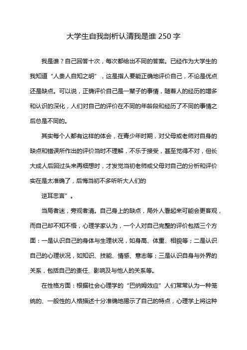 大学生自我剖析认清我是谁250字