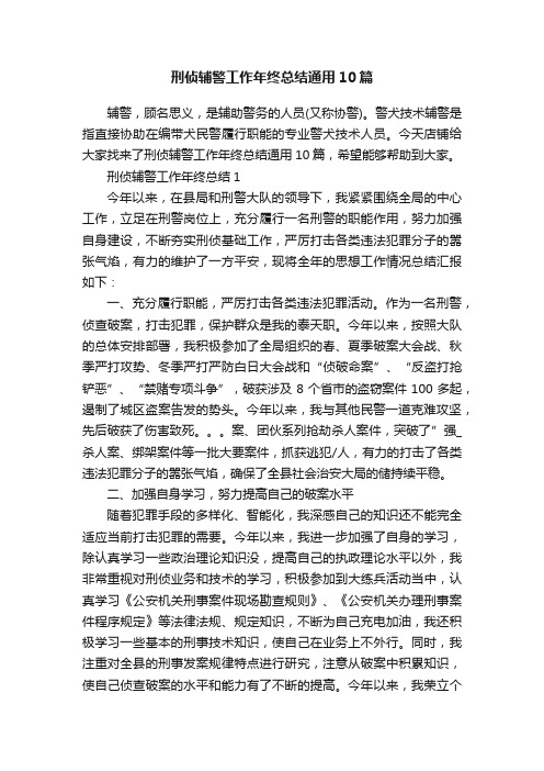 刑侦辅警工作年终总结通用10篇