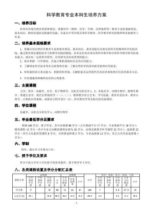 科学教育专业本科生培养方案