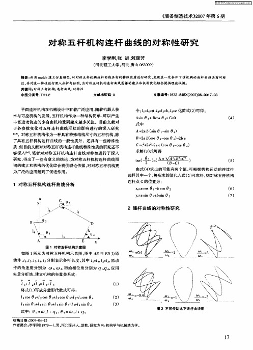 对称五杆机构连杆曲线的对称性研究