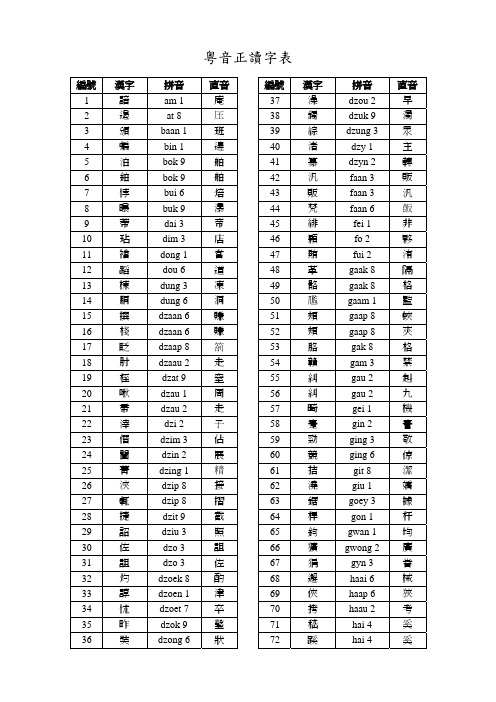 粤音正读字表