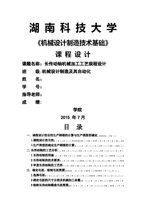 机械制造技术基础课程设计--长轴讲解