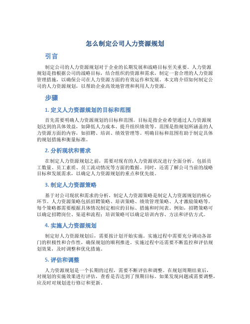 怎么制定公司人力资源规划