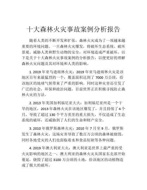 十大森林火灾事故案例分析报告