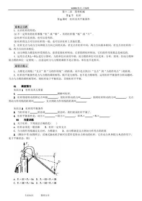 初三年级(上册)杠杆练习试题带答案