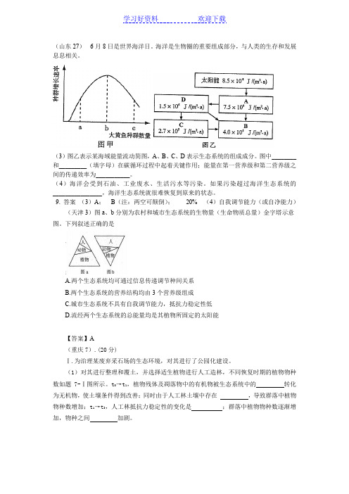 全国高考真题分类汇编生态系统与环境保护