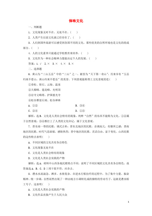 (浙江新高考)2020高中政治 第一课 第一框 体味文化达标检测速效提能(含解析)新人教版必修3