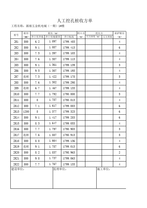 人工挖孔桩收方单