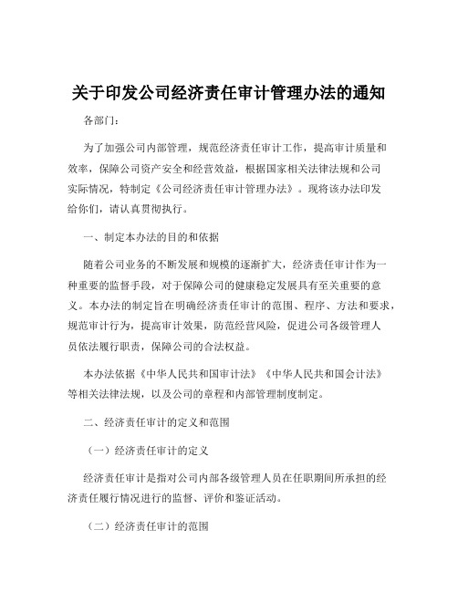 关于印发公司经济责任审计管理办法的通知