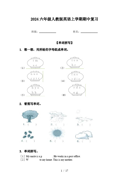 2024六年级人教版英语上学期期中复习