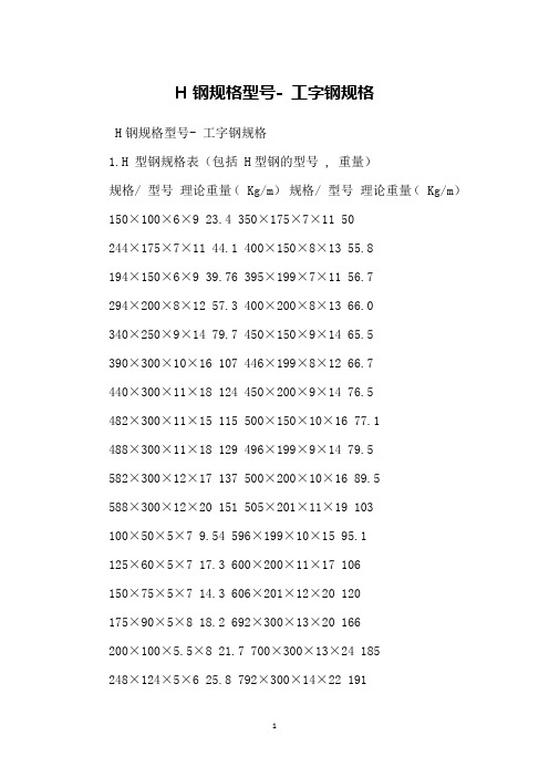 H钢规格型号- 工字钢规格