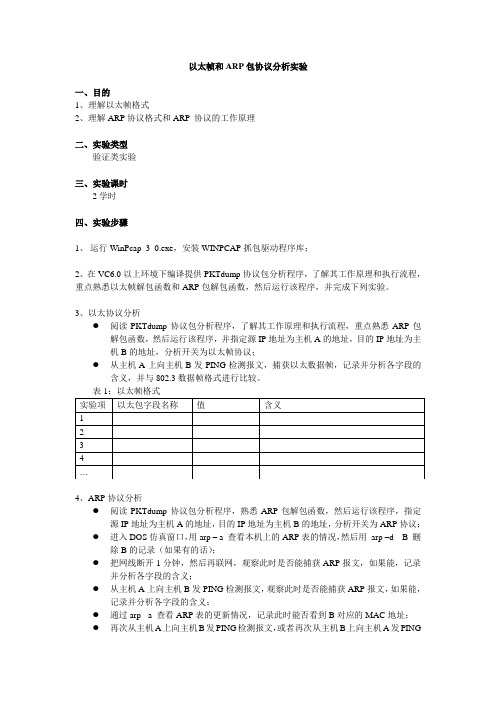 exp2以太帧和ARP包协议分析实验