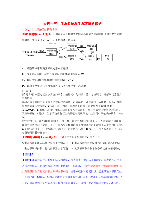 2015年高考生物真题汇编专题15生态系统和生态环境的保护(含解析)