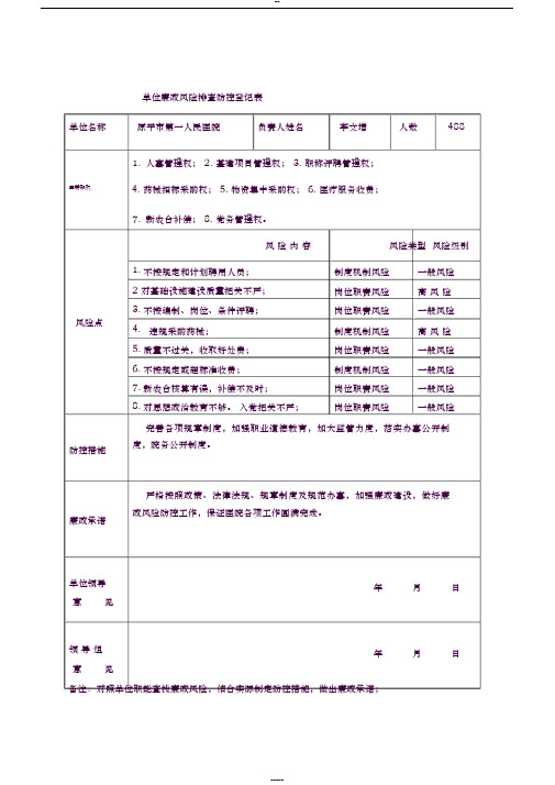 单位廉政风险排查防控登记表