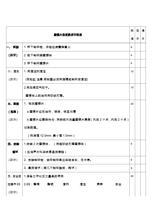 【评分标准】摩擦片的更换