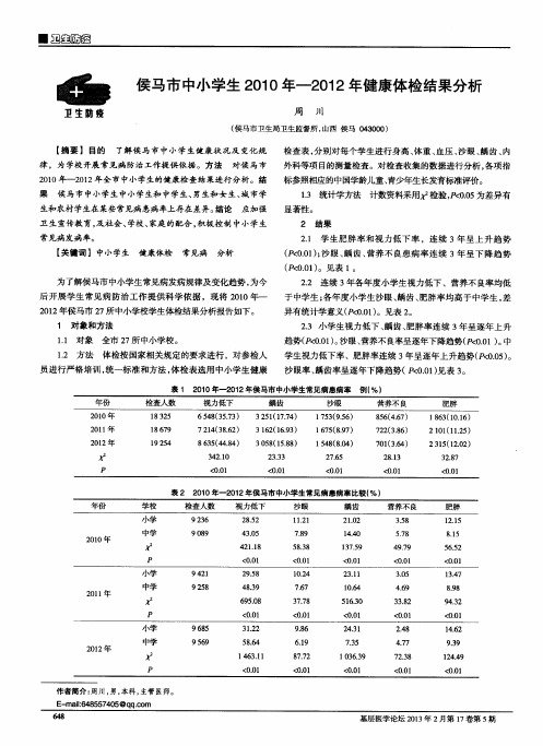 侯马市中小学生2010年—2012年健康体检结果分析