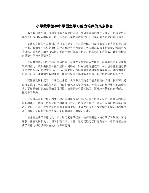 小学数学教学中学困生学习能力培养的几点体会