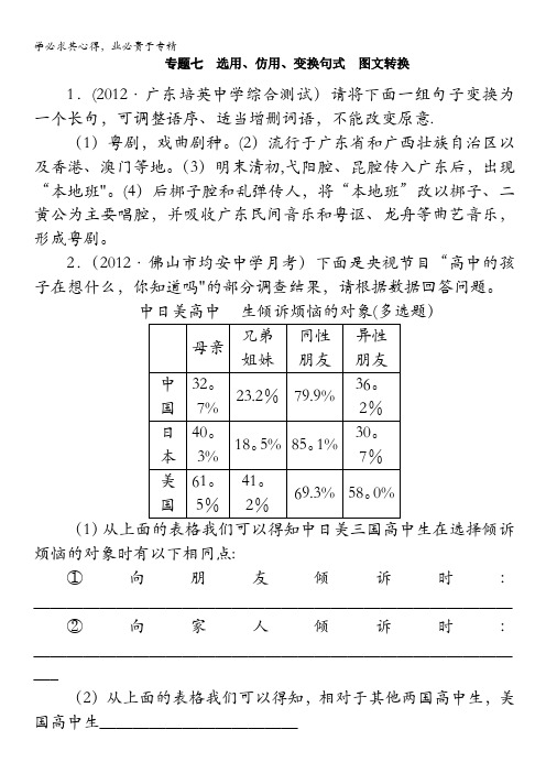 2013年高考总复习语文粤教版专题七：选用、仿用、变换句式、图文转换1含答案