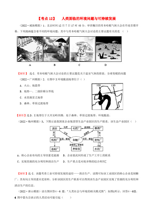 2022年高考地理 考点12 人类面临的环境问题与可持续发展复习模拟题精选 大纲人教版