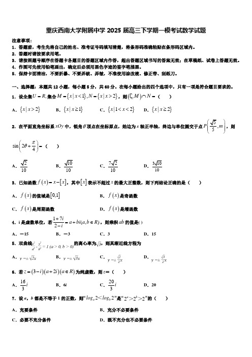 重庆西南大学附属中学2025届高三下学期一模考试数学试题含解析