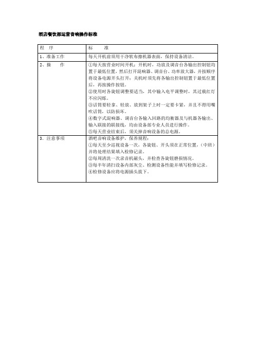 酒店餐饮部运营音响操作标准