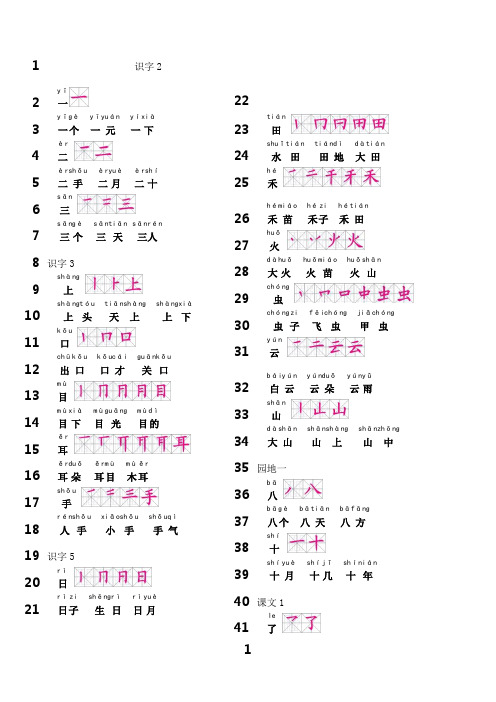 最新2018最新人教版一年级上册生字笔顺组词