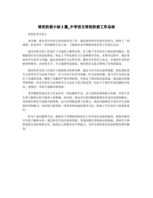 培优扶差小结2篇_中学语文培优扶差工作总结