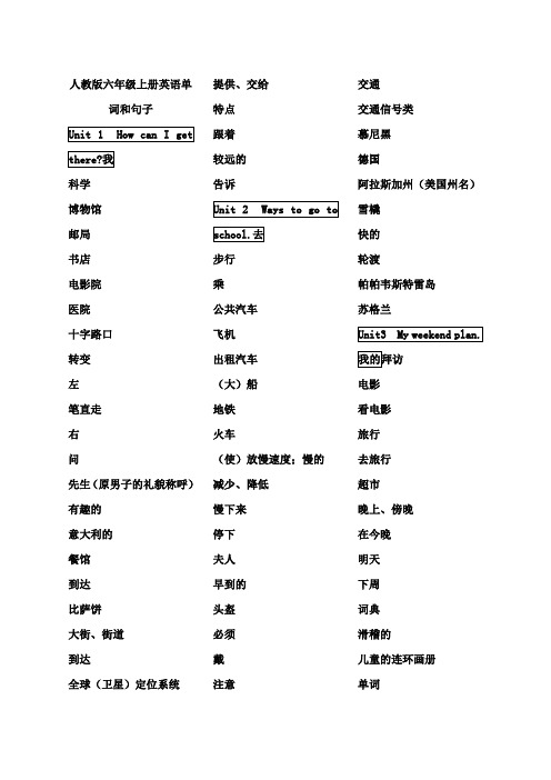 新版人教版小学六年级上英语单词表默写版)