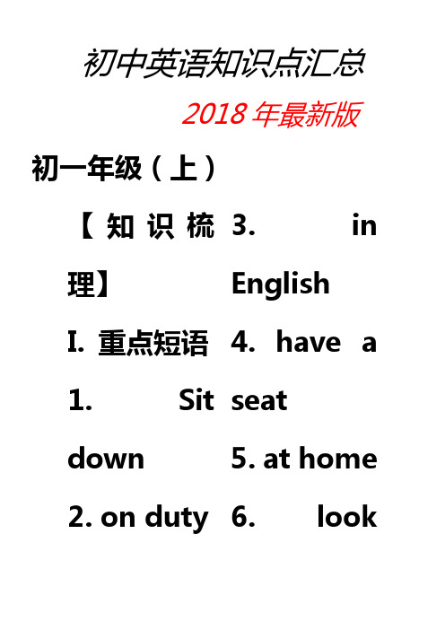 2018年最新版人教版初中英语知识点汇总