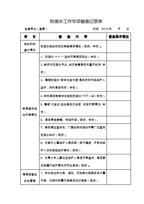 防溺水工作专项督查记录表