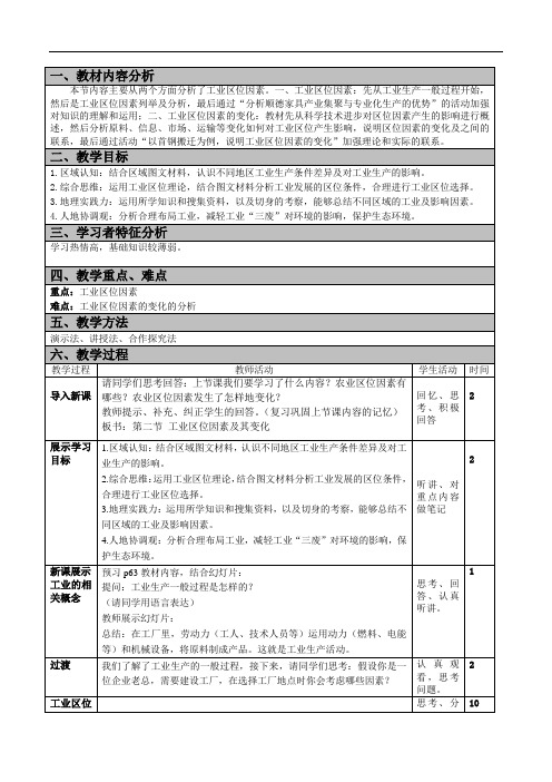 3.2 工业区位因素及其变化 教学设计2021-2022学年高中地理人教版（2019）必修第二册