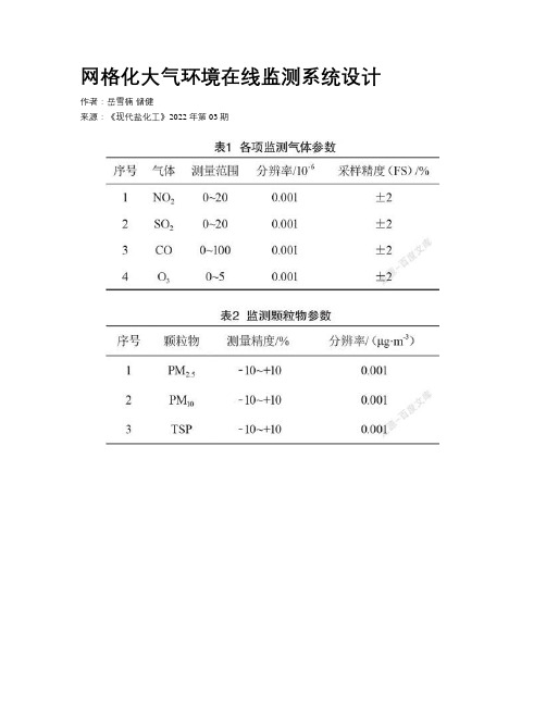 网格化大气环境在线监测系统设计