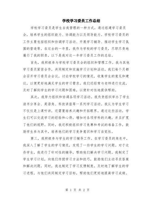 学校学习委员工作总结