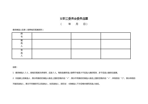 (工会换届)女职工委员会委员选票