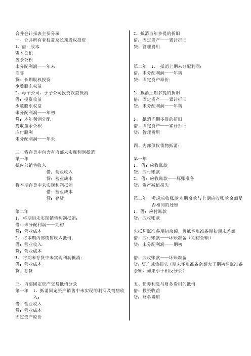 合并会计报表主要分录