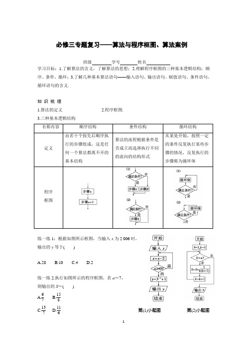 2018学年第一学期高二数学必修三专题复习算法与程序框图、算法案例