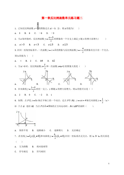 山东省龙口市兰高镇九年级数学上册 第一章 反比例函数单元练习二(无答案) 鲁教版五四制
