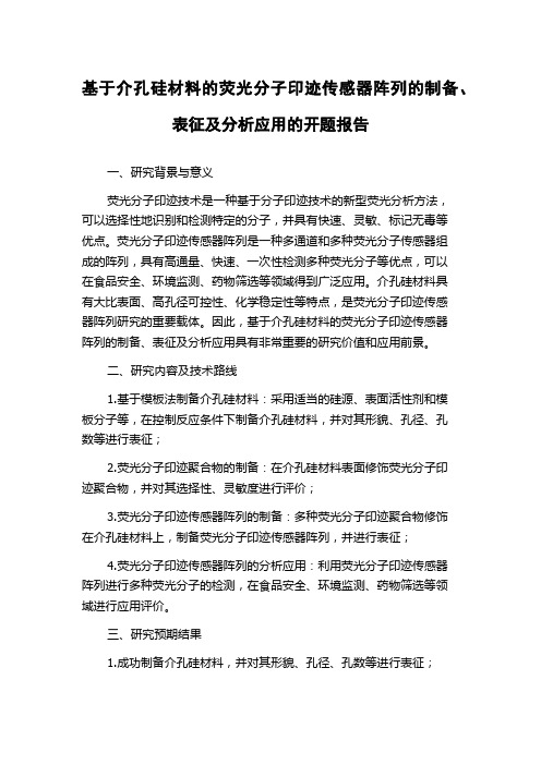 基于介孔硅材料的荧光分子印迹传感器阵列的制备、表征及分析应用的开题报告