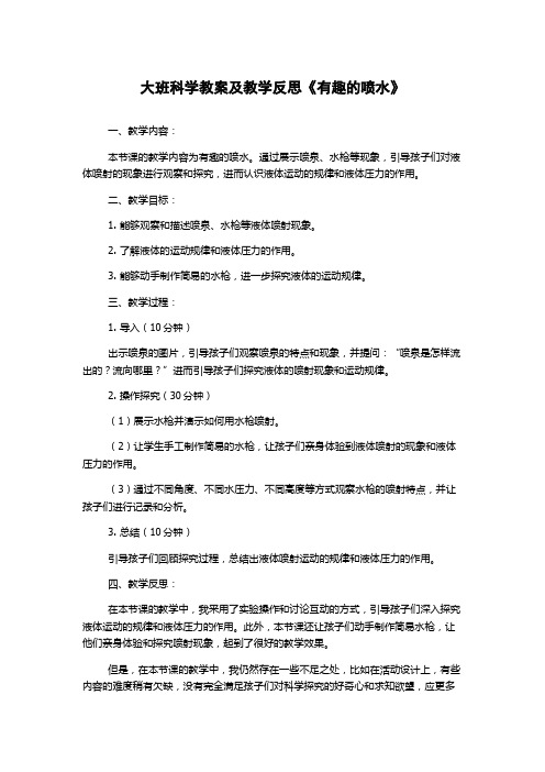 大班科学教案及教学反思《有趣的喷水》