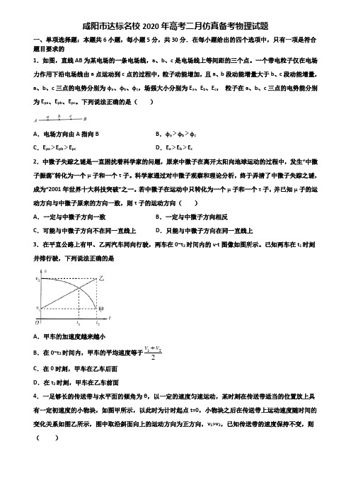 咸阳市达标名校2020年高考二月仿真备考物理试题含解析