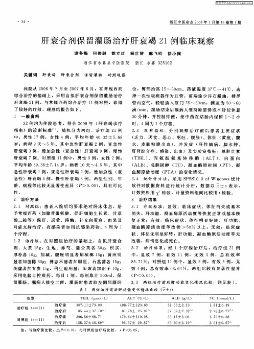 肝衰合剂保留灌肠治疗肝衰竭21例临床观察