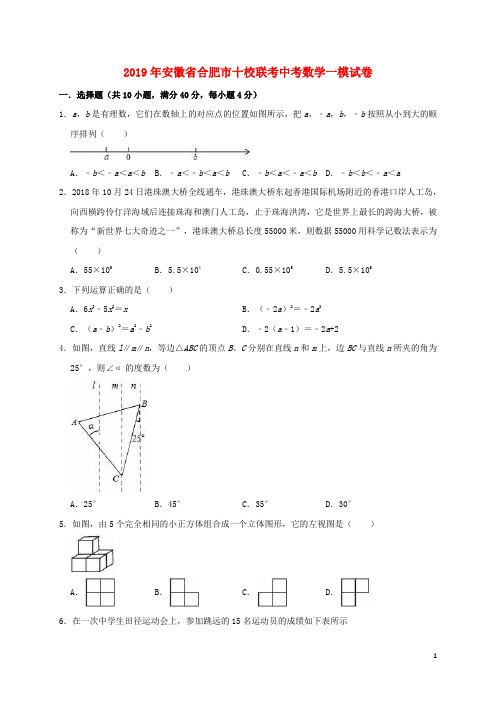 安徽省合肥市十校联考2019年中考数学一模试卷(含解析)