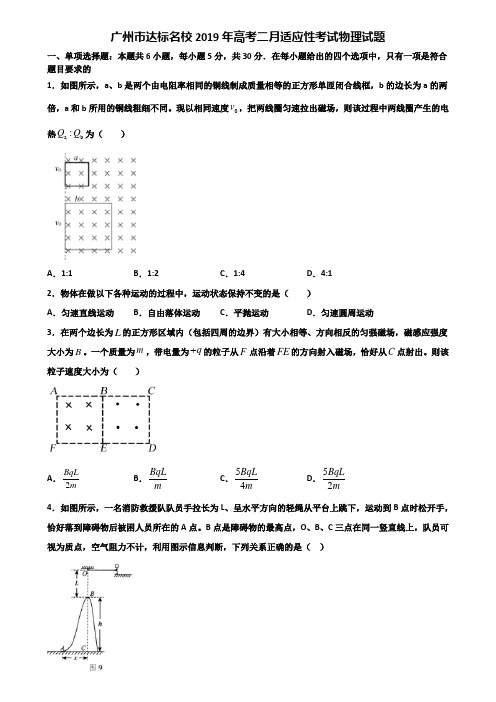 广州市达标名校2019年高考二月适应性考试物理试题含解析