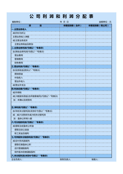 公司利润和利润分配表通用模板