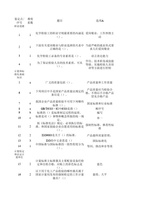 化学检验工技能大赛试题库