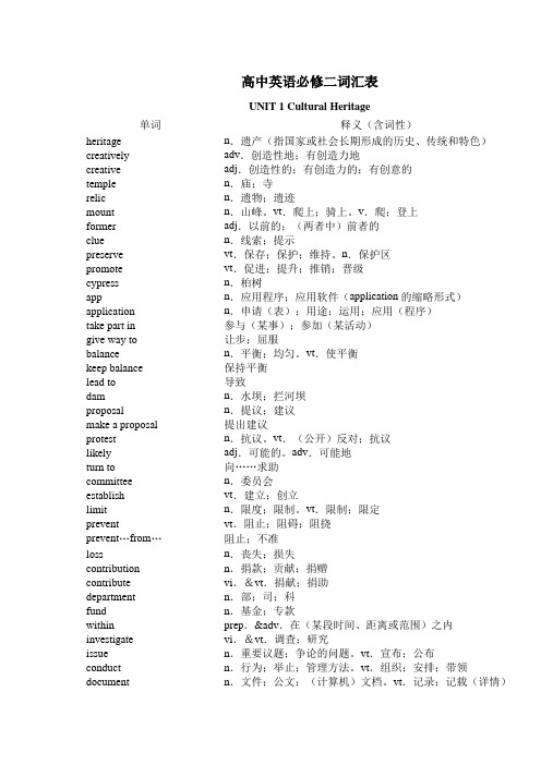 人教版高中英语必修第二册单词表汇总