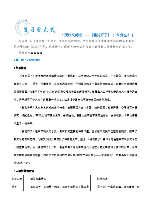 【12】2020~2021学年七年级下册语文期中考试复习宝典-现代文阅读(名著《骆驼祥子》)(含解析